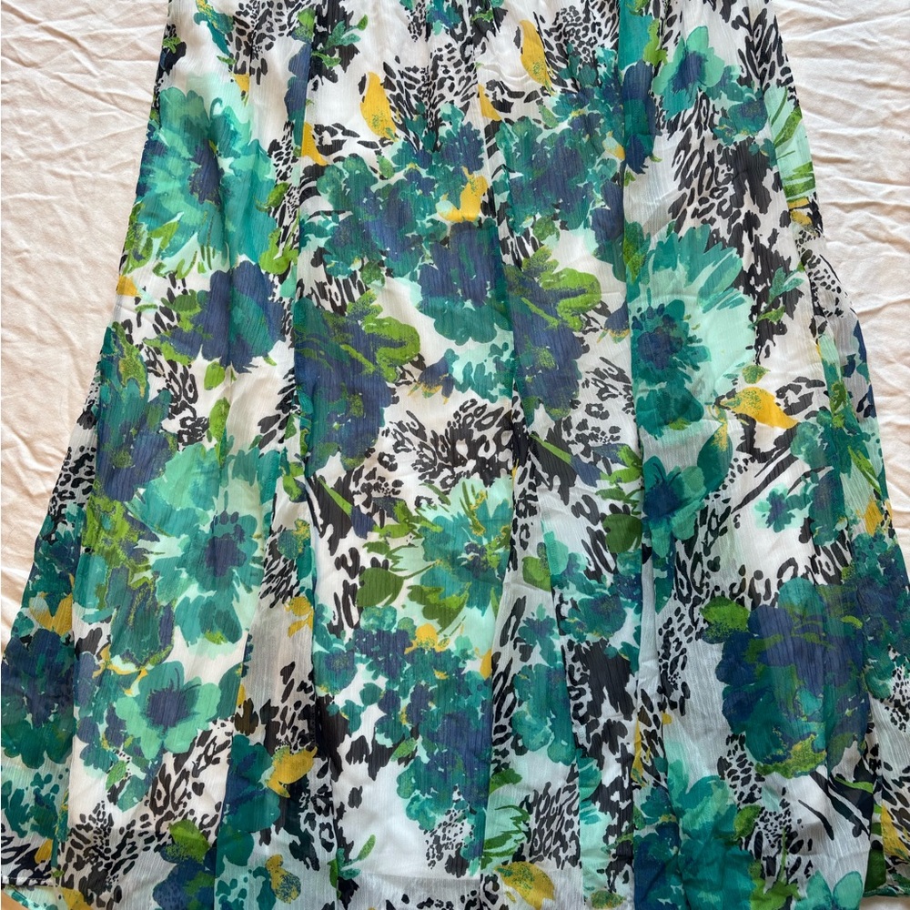 Laura Scott Green and Yellow Floral A-Line Skirt